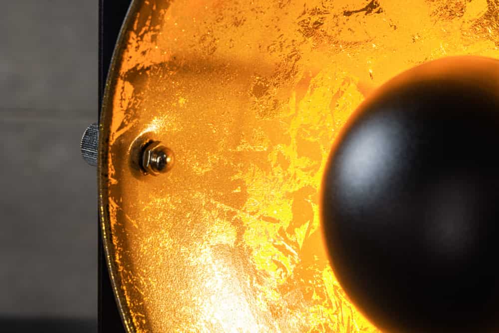 Industrial Stehlampe STUDIO 130cm schwarz Blattgold-Optik 3 neigbare Schirme
