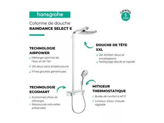 Colonne de douche thermostatique HANSGROHE Raindance Select E 300 EcoSmart avec mitigeur 30 cm chromé