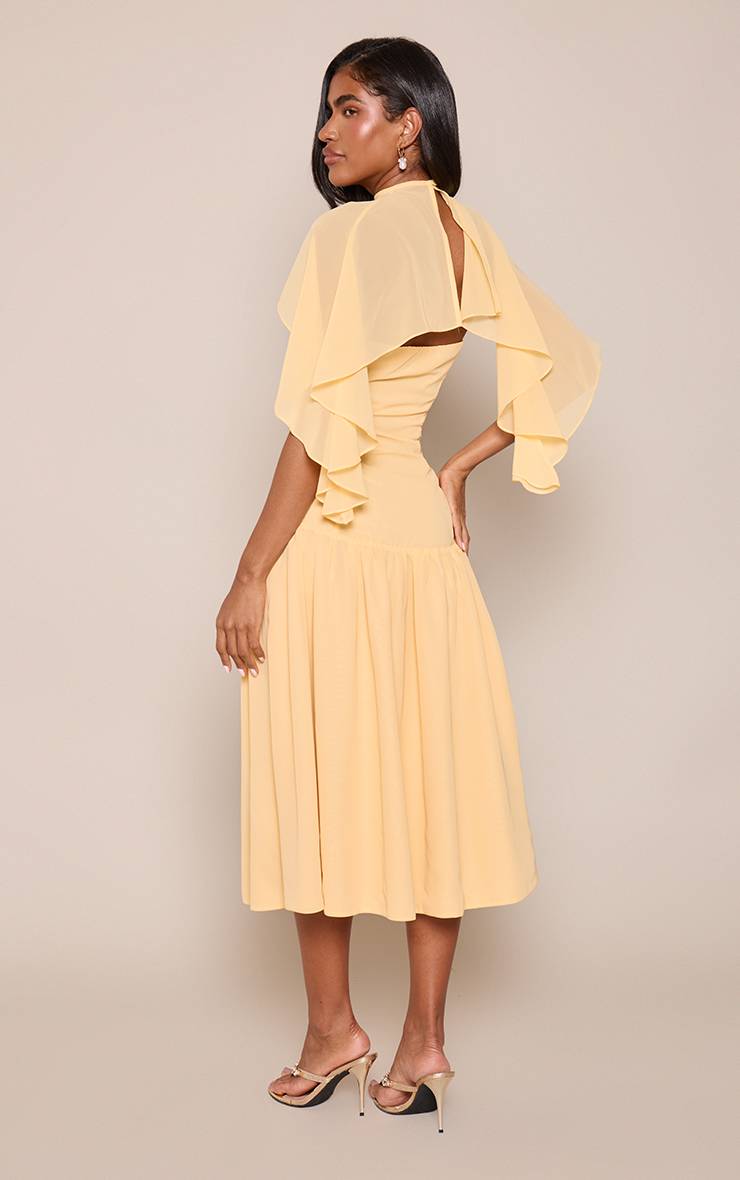 Citron Robe Midi Patineuse Bandeau Avec Détail Cape En Mousseline