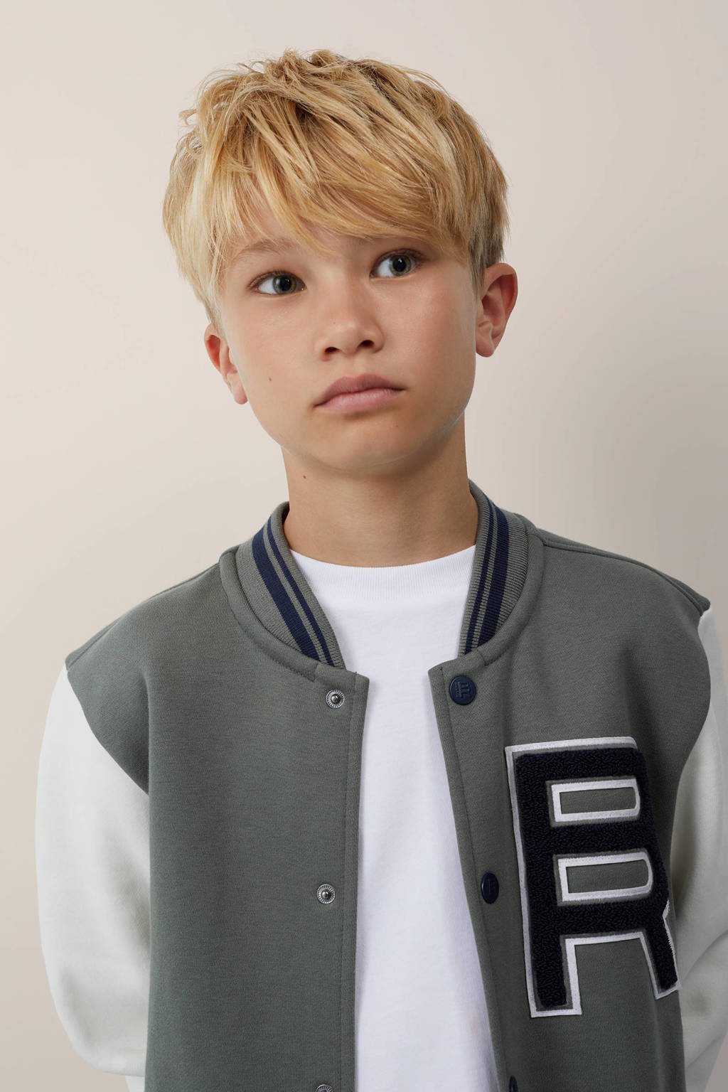WE Fashion bomberjack olijfgroen/wit