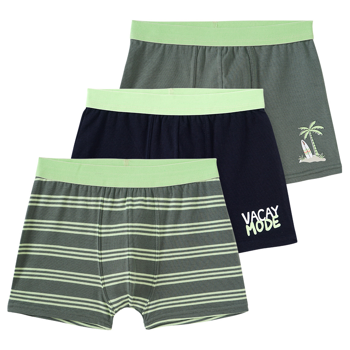Famy 3 Jungen Boxer in verschiedenen Dessins dunkeloliv / dunkelblau