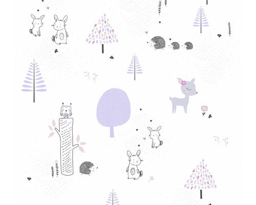 Vliesbehang 38117-1 Little Love bosdieren grijs violet