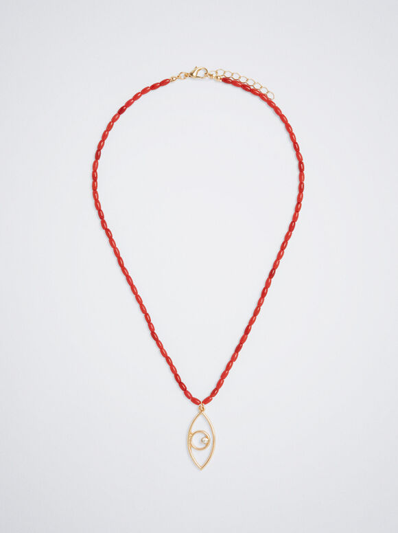 Colar com olho e strass - Coral