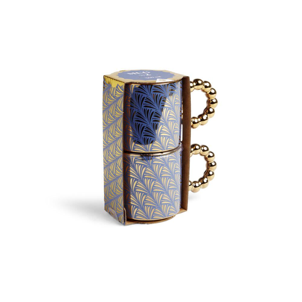 Lot de 2 mugs 30cl design chic bleu foncé et doré