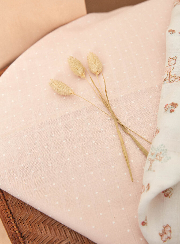 Lot de 2 langes rose pâle et écru en gaze de coton biologique
