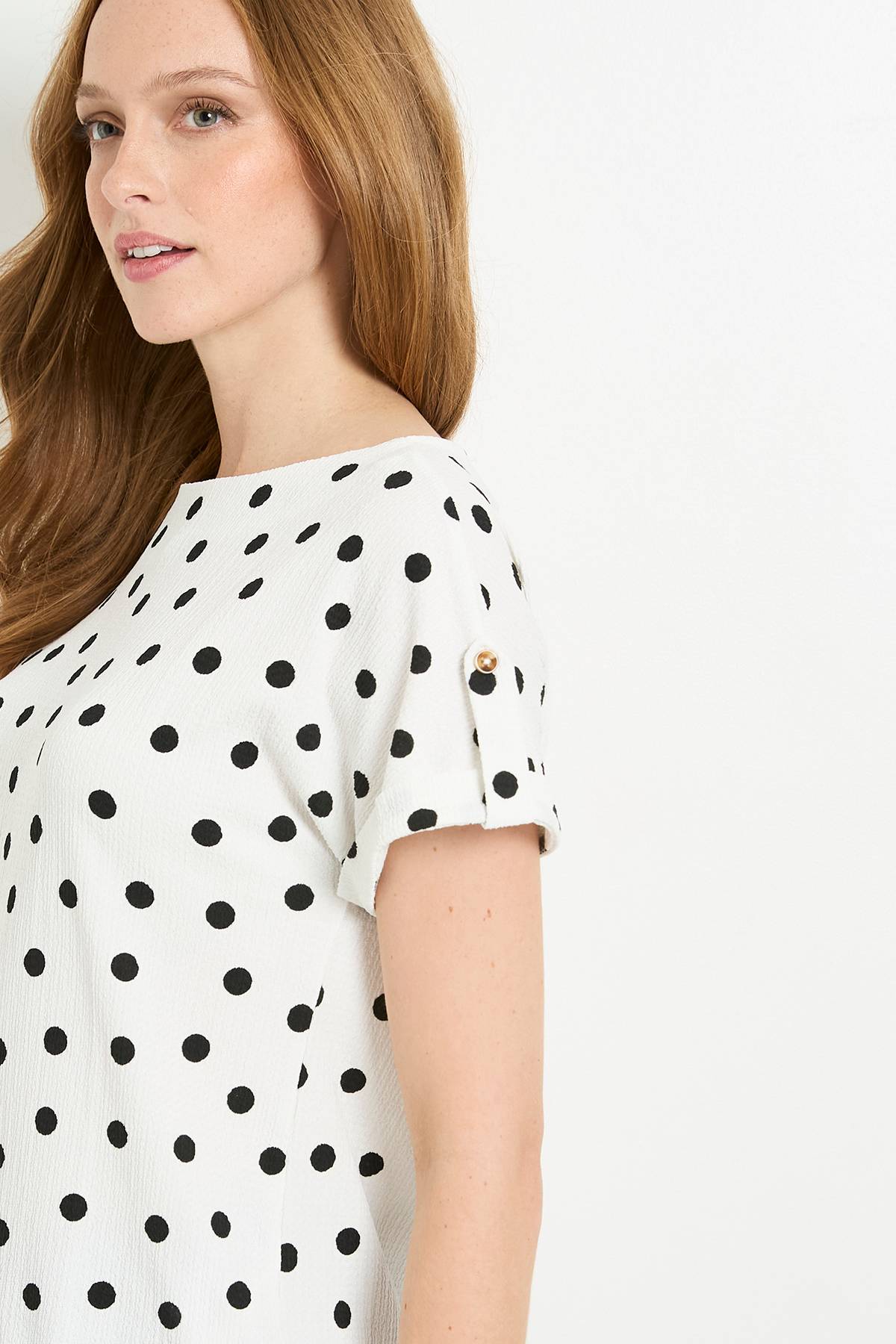 Wallis T-shirt À Pois En Jersey Avec Manches Retroussées Et Boutons