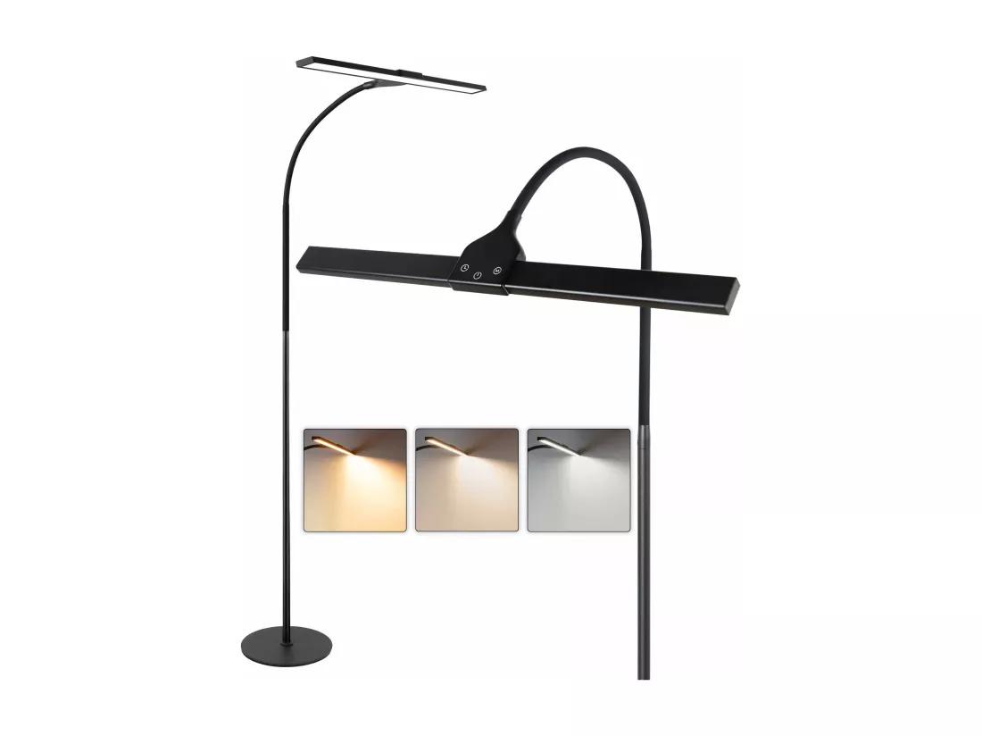 NETTLIFE Lampadaire LED Salon Dimmable Noir de lecture - Moderne Salon 10W Touch Lampe de bureau avec minuterie Lampe de lit Col de cygne réglable