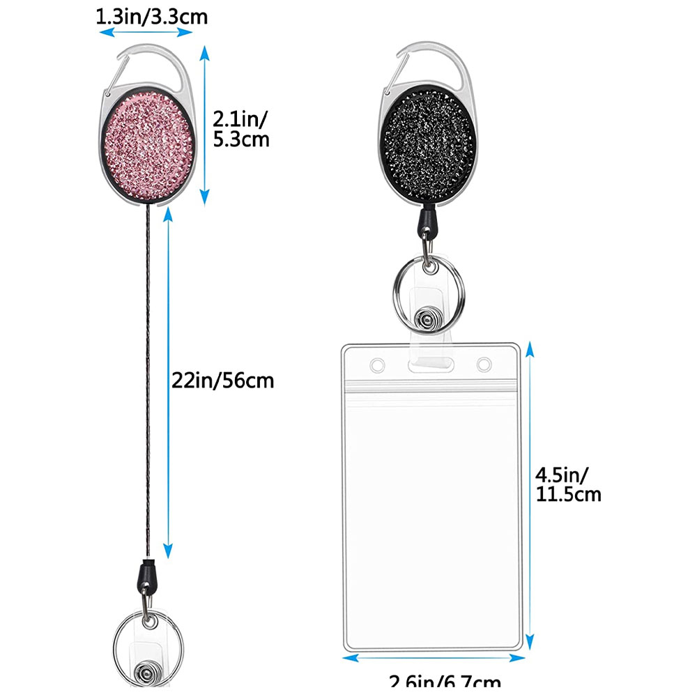 (2er Set) Anti-Lost Key-Bak Schlüsselanhänger mit Gürtelclip / Kartenhalter / Ausweishülle - Glitzer