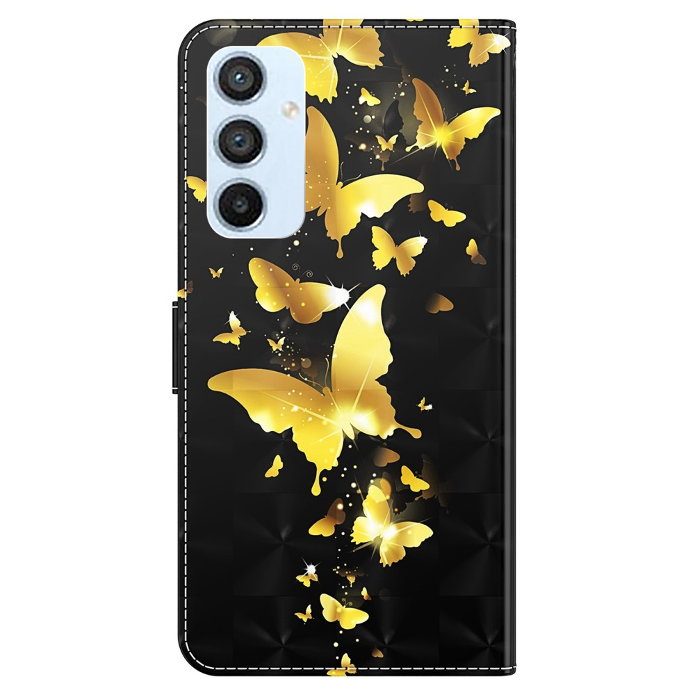 Samsung Galaxy A54 5G Leder Tasche mit Kartenfach   Handschlaufe - Schmetterling (Schwarz / Gold)