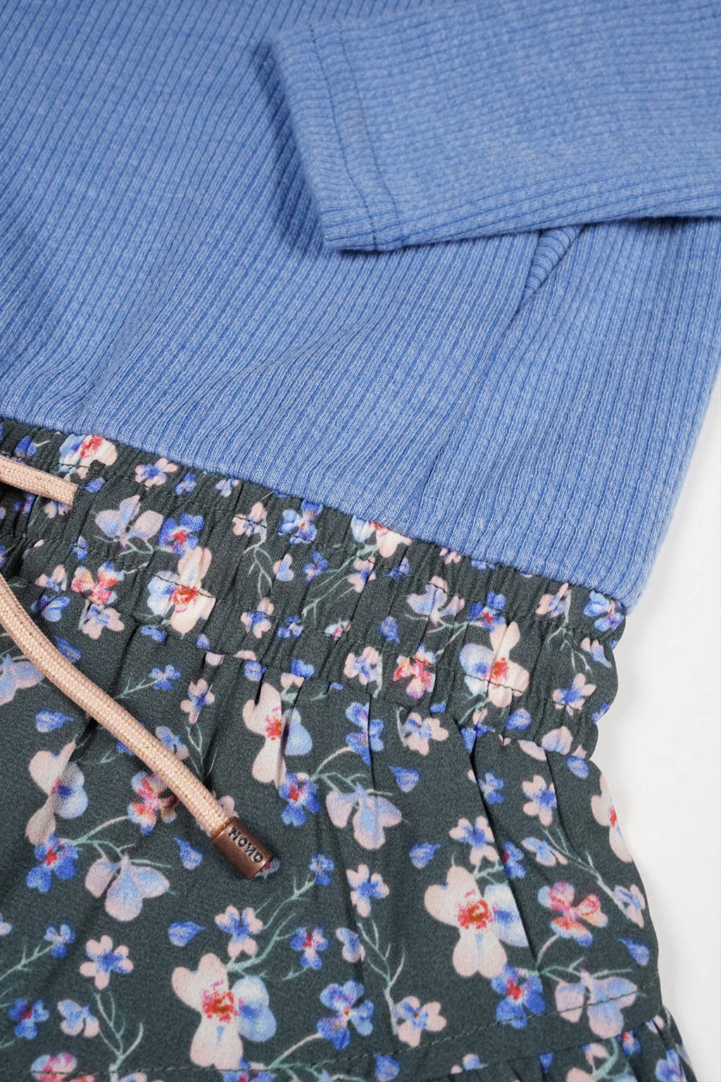 NONO gebloemde jurk Morly blauw/grijs/lichtroze
