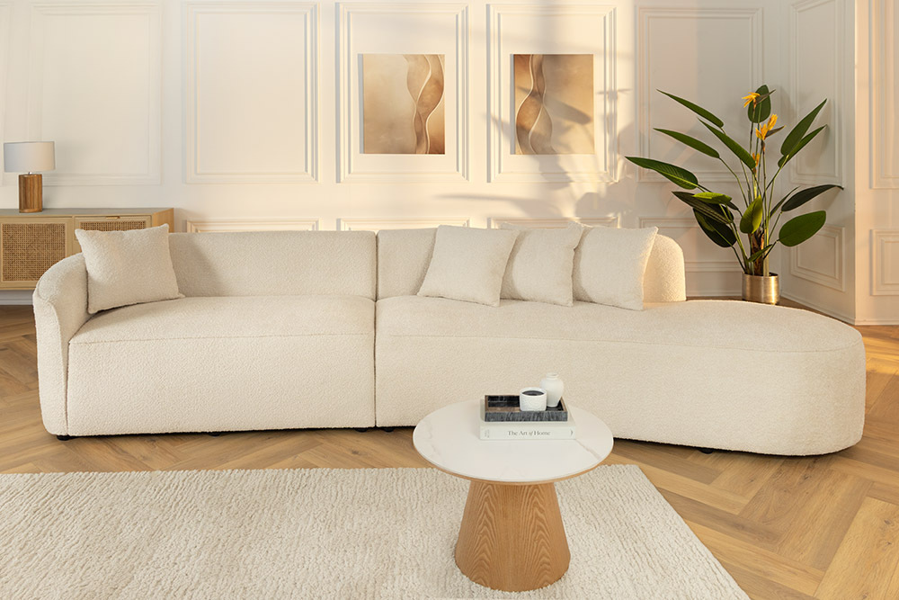 Modernes Sofa ATELIER L 330cm beige Bouclé XXL-Couch Nosagfederung inkl. Kissen