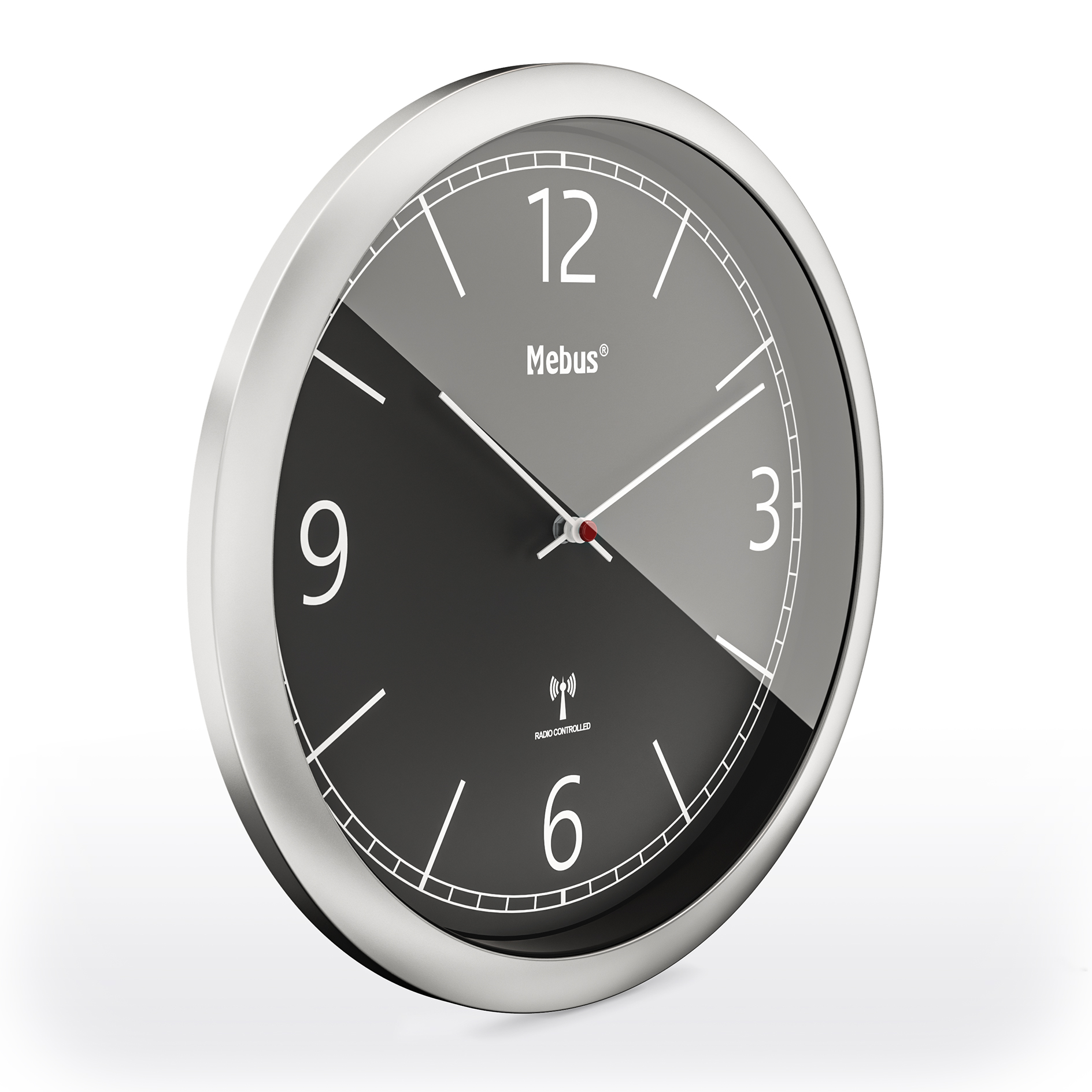 MEBUS Funk-Wanduhr - silber-schwarz - Ø 25 cm