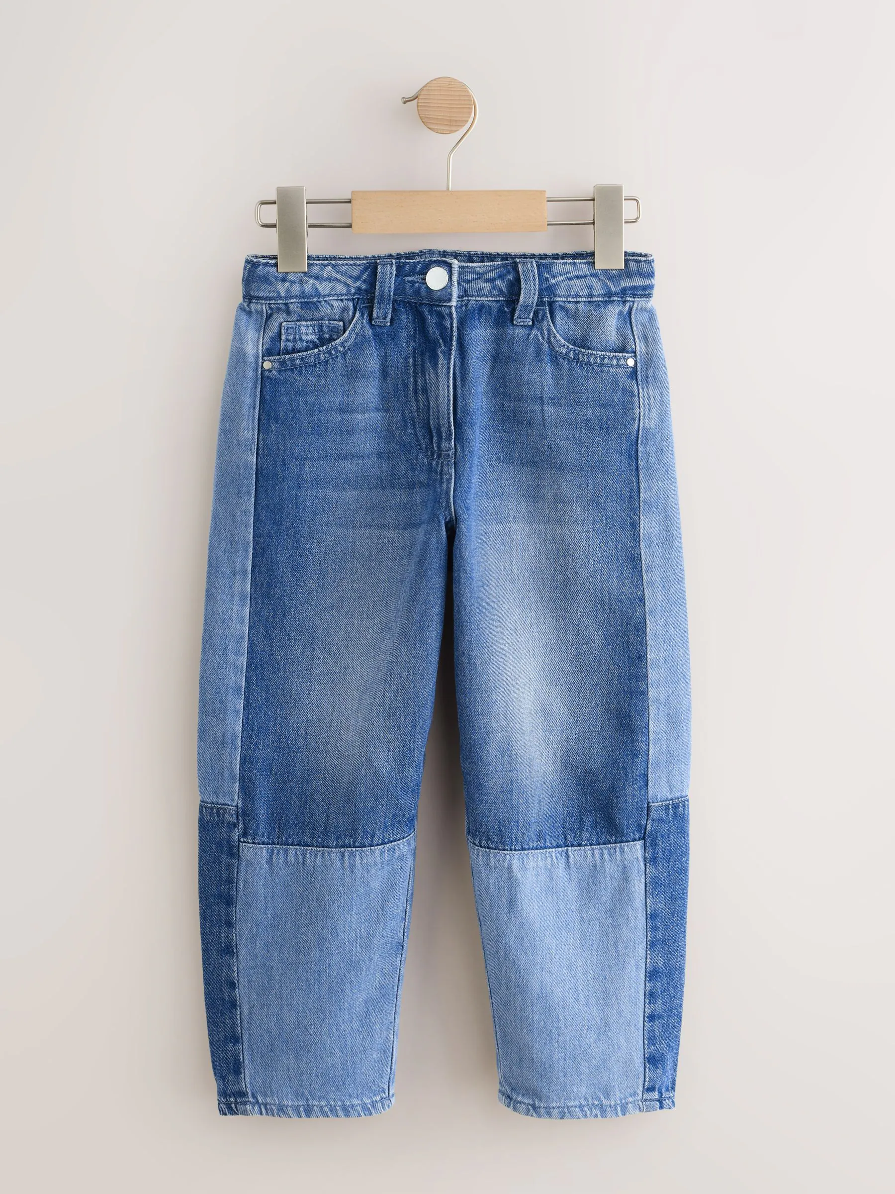 Middenblauw denim - Barrel jeans met patches (3-16jaar)