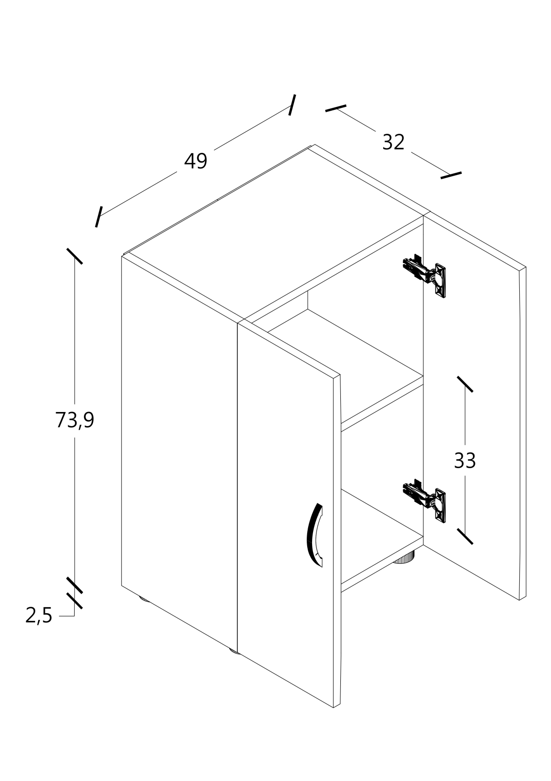 Büroschrank ULAS - weiß - 2 Fächer - 49 cm