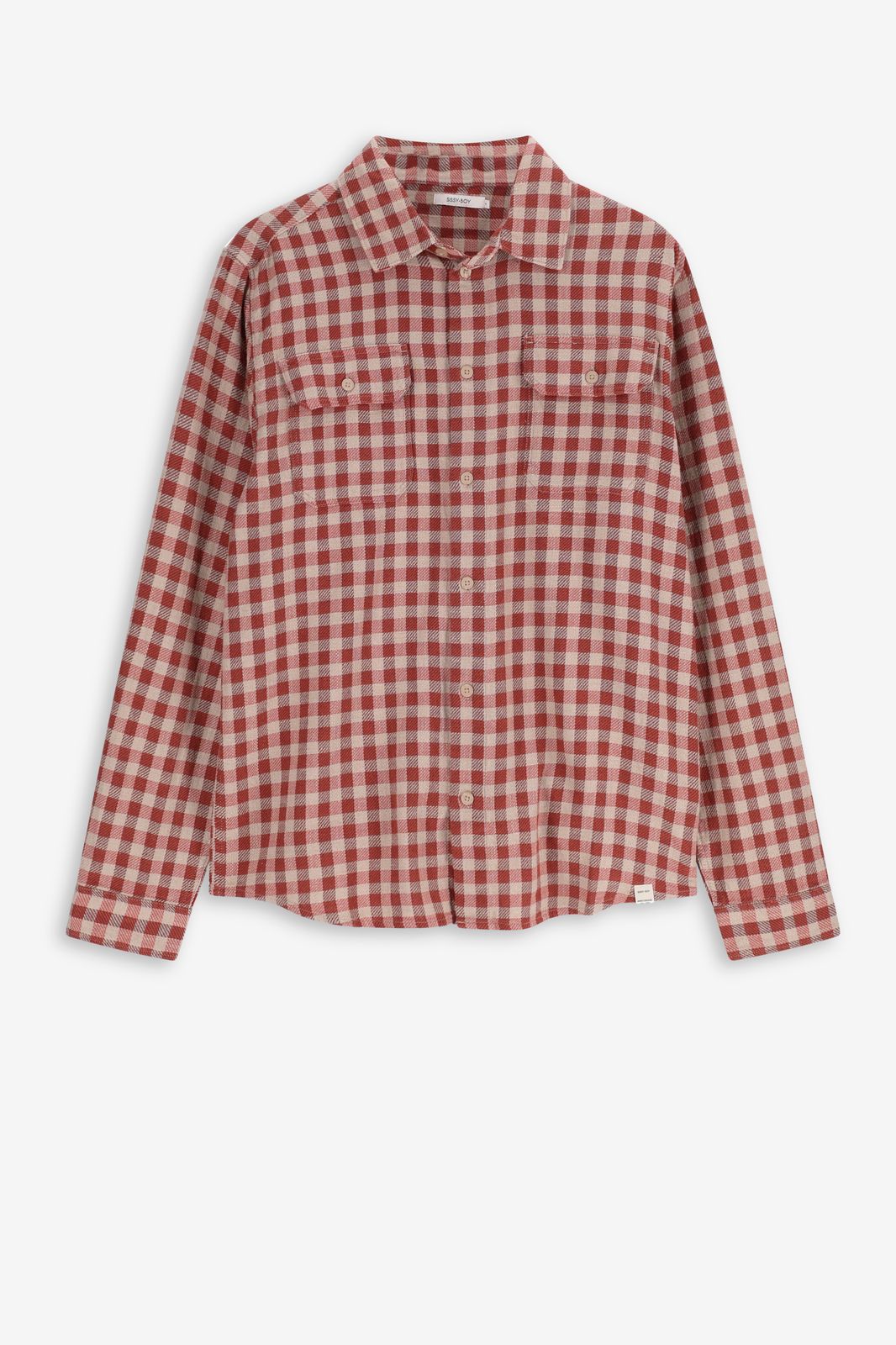 Bruin met rood geruit overhemd