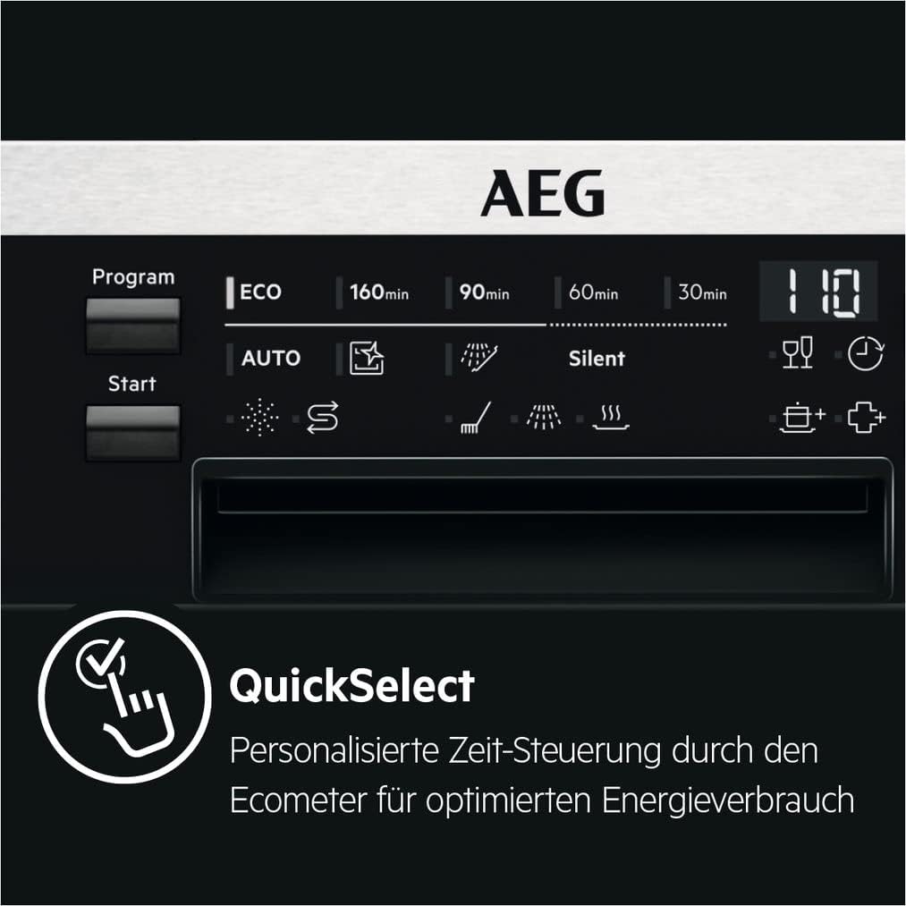 AEG Unterbau Geschirrspüler 60 cm, Spülmaschine Serie 5000: AirDry Kein Nachtrocknen, Energieklasse B, Besteckschublade, 44 dB, Wasserstopp, 14 MG, FUS7572APM