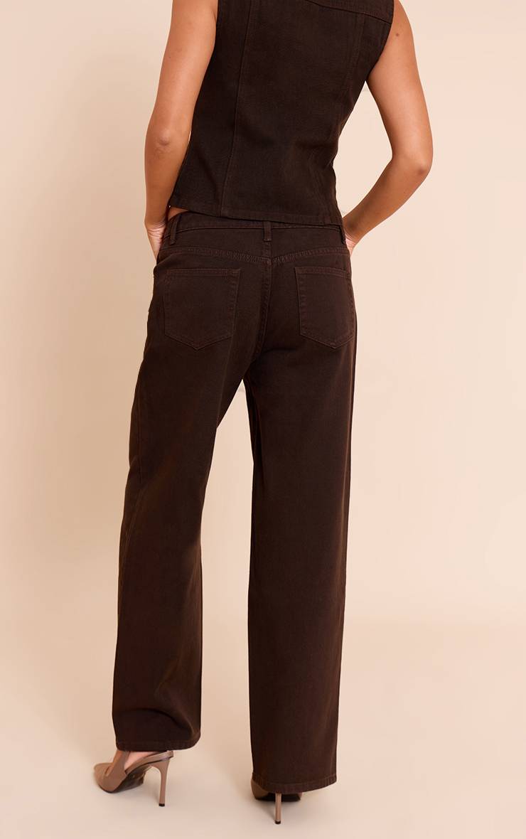 Dark Chocolate Jean Droit À Taille Échancrée