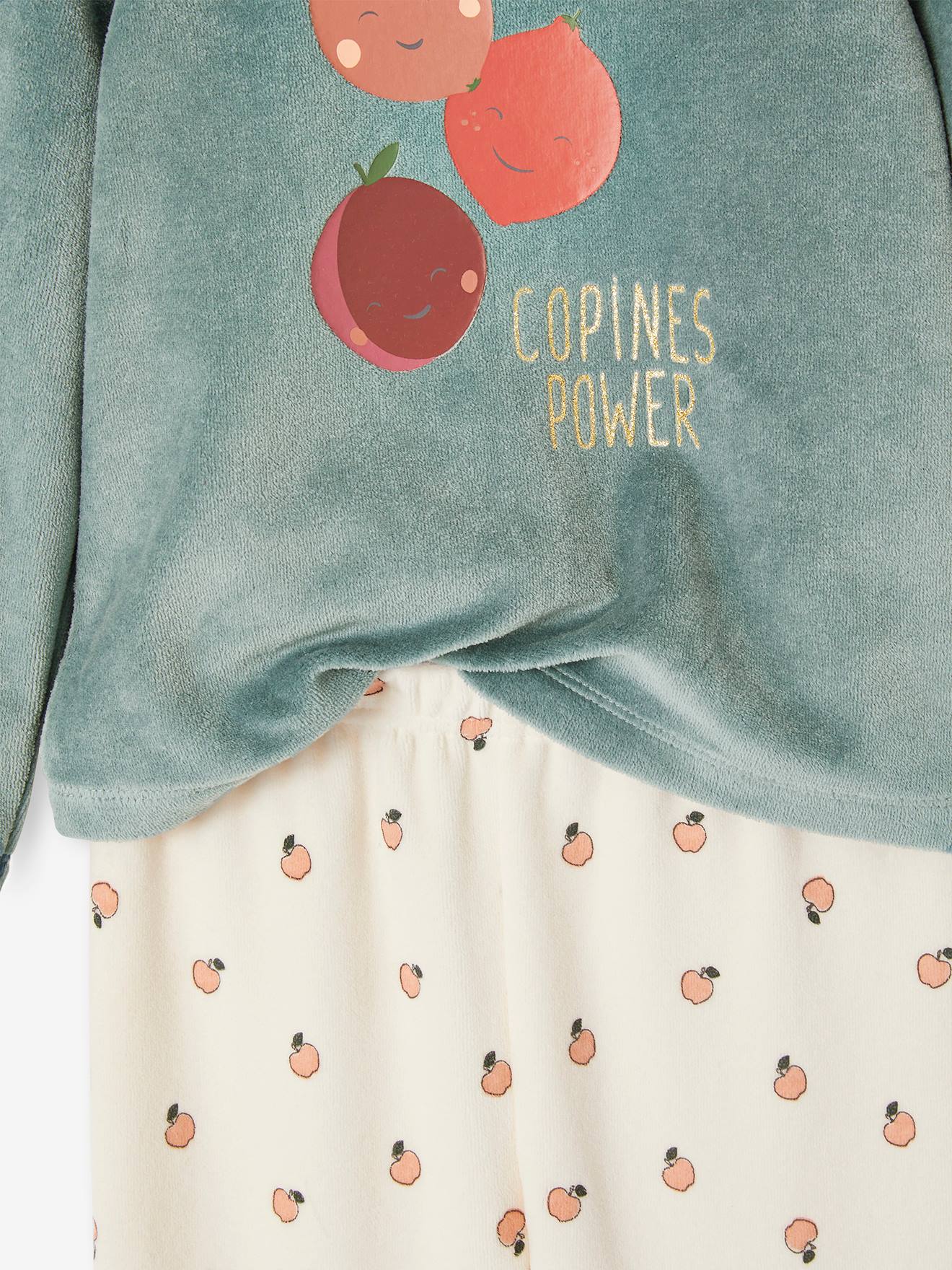 Pijama de veludo com estampa de pêssego para meninas