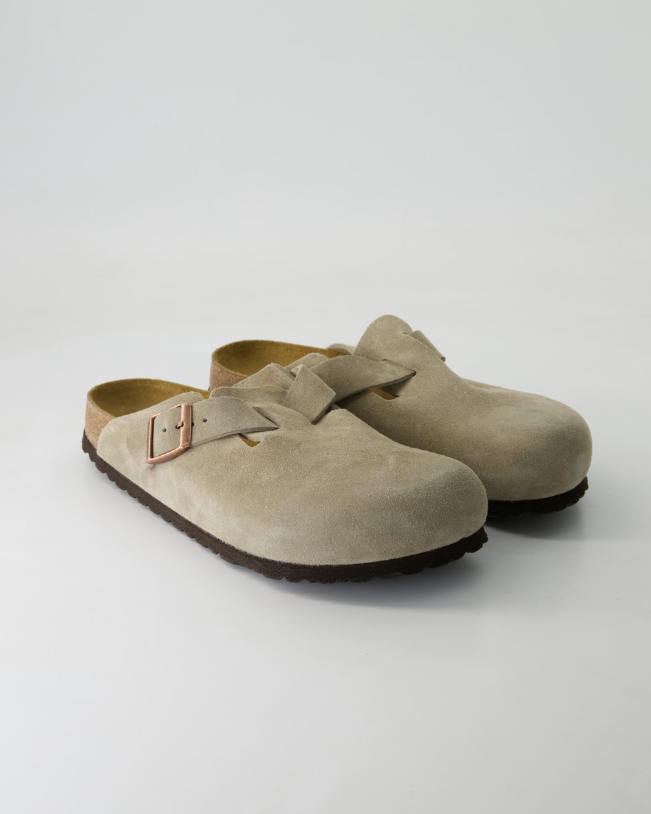 Birkenstock Boston Weichbettung Pantoletten in Grau