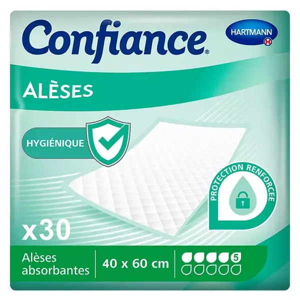 Protetor de cama Hartmann Confiance 5 Drops 40 x 60 cm, pacote com 30 unidades.