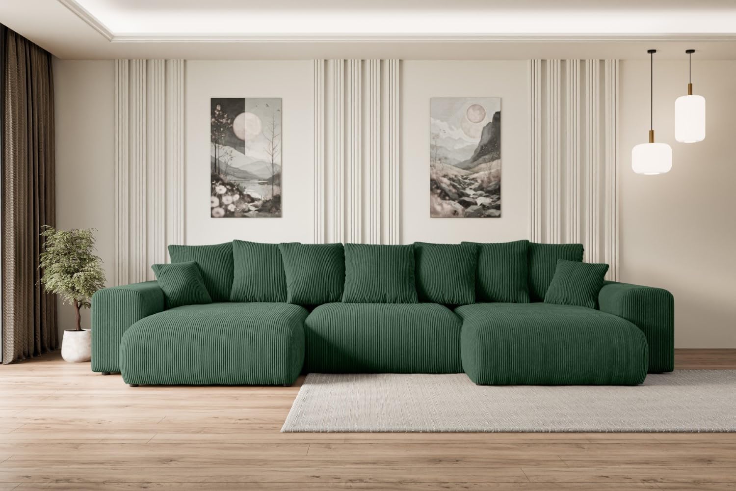 ALTDECOR Ecksofa mit Schlaffunktion und Bettkasten Corner Sofa Eckcouch Couch U-Form universal, Links/rechts angeordnet Schlafcouch Ausziehbar Wohnlandschaft Eskar-U -364x176x84cm Grün