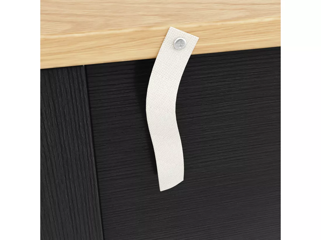 Buffet de cuisine avec 2 tiroirs et 4 portes - 140 x 40 x 89 cm - Bois MDF - Noir + naturel