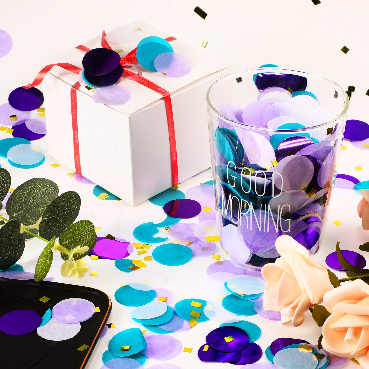 (50g) Seidenpapier Konfetti Party Dekoration Streukonfetti Metallic Tischdeko - Violett / Türkis / Weiss
