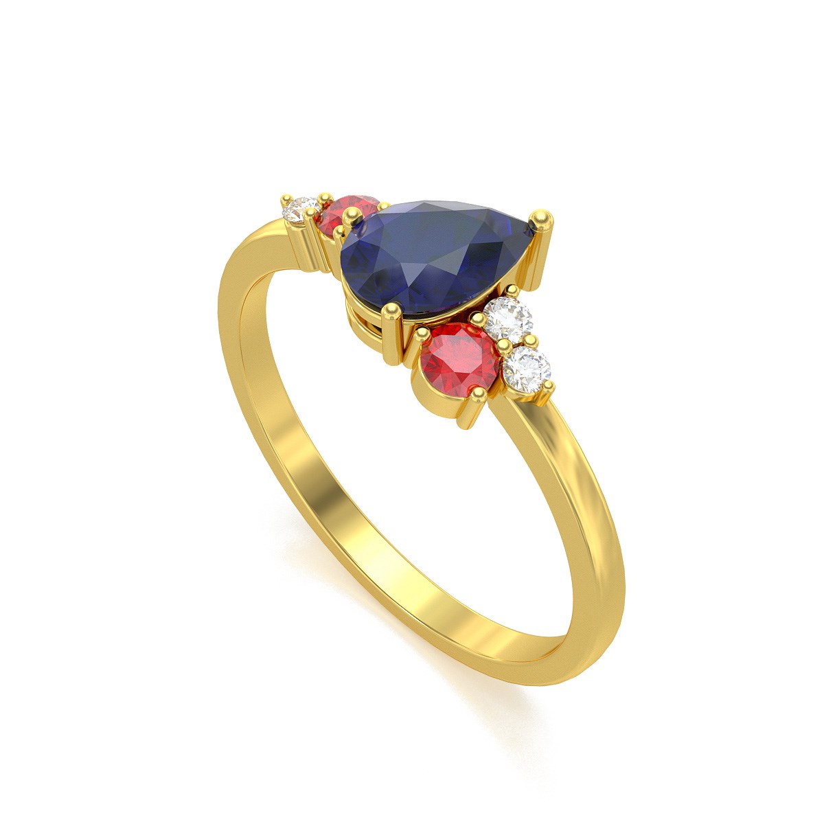 Bague ADEN Or 585 Jaune Saphir Rubis et diamants 2.296grs