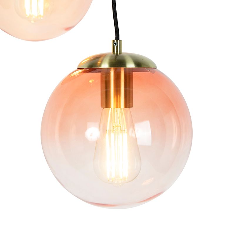 Art deco hanglamp messing 45 cm 3-lichts roze - Pallon
