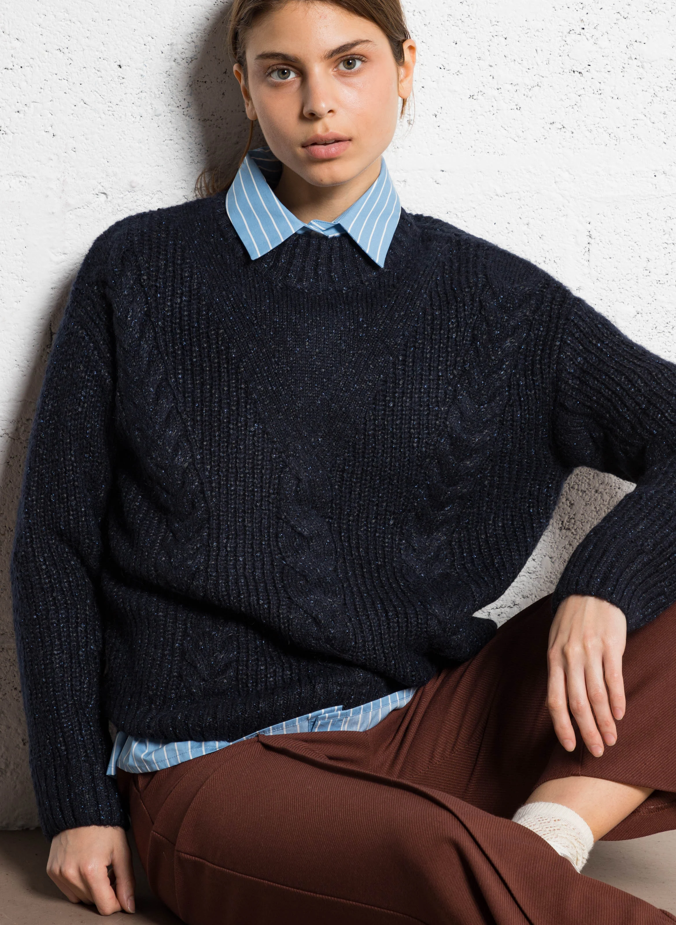 Chemise col classique en coton | Bleu