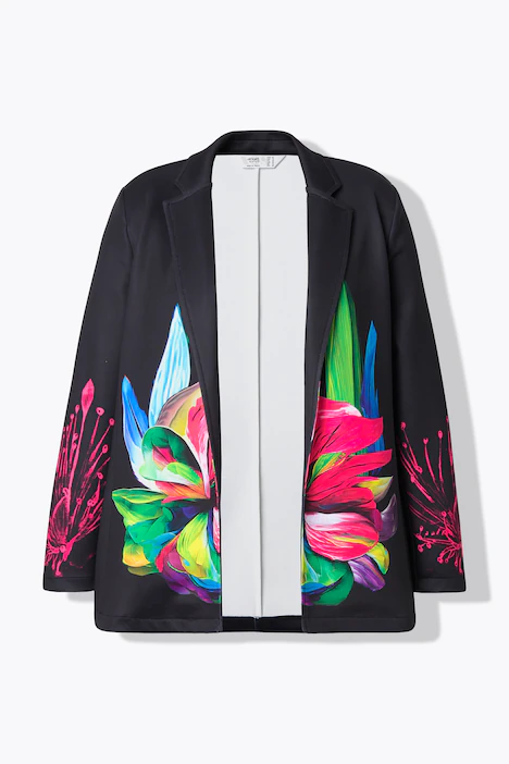 Blazer, Langarm mit Blume, Color-Futter, schwarz