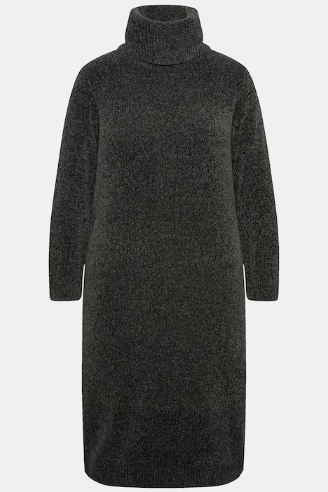 Chenille-Kleid, Strukturstrick, Rollkragen, Langarm