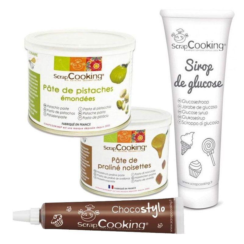 Pâte de pistache + pâte de noisette + sirop de glucose + 1 Stylo choco
