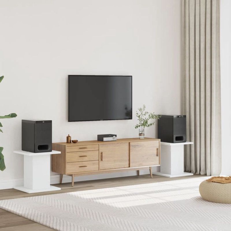 Haba - Luidsprekerstandaarden - Wit - Bewerkt Hout - Set van 2