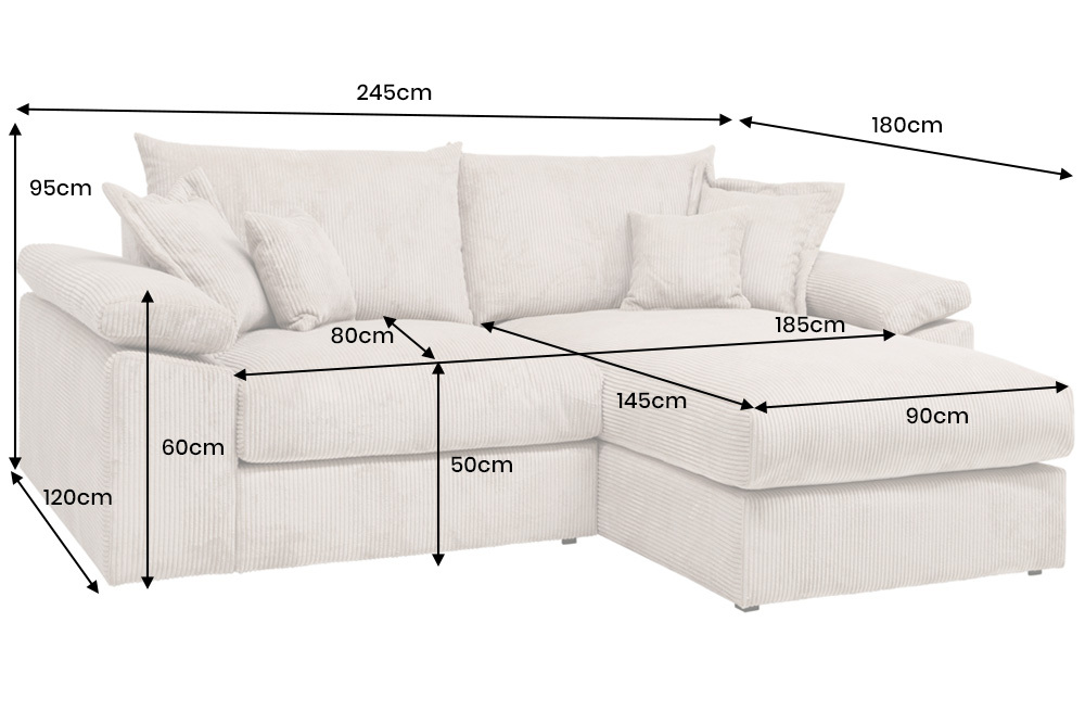 Design Ecksofa ATMOSPHERE XL 245cm grün Cord Federkern inkl. Kissen