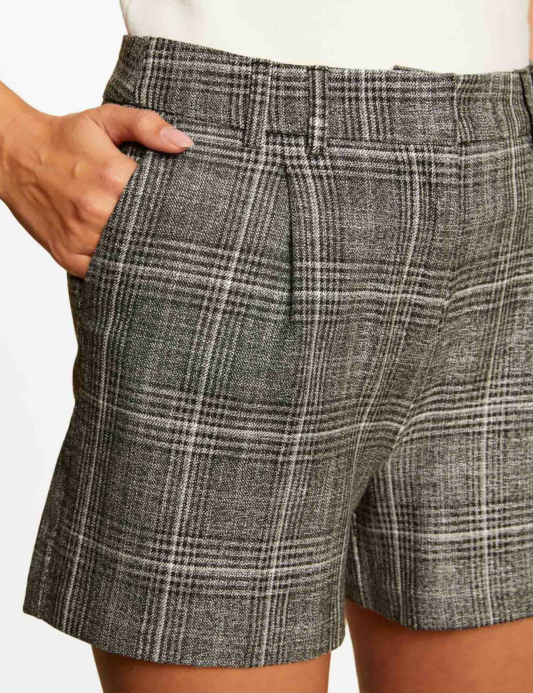 Short city ajusté à carreaux gris moyen femme - gris_moyen