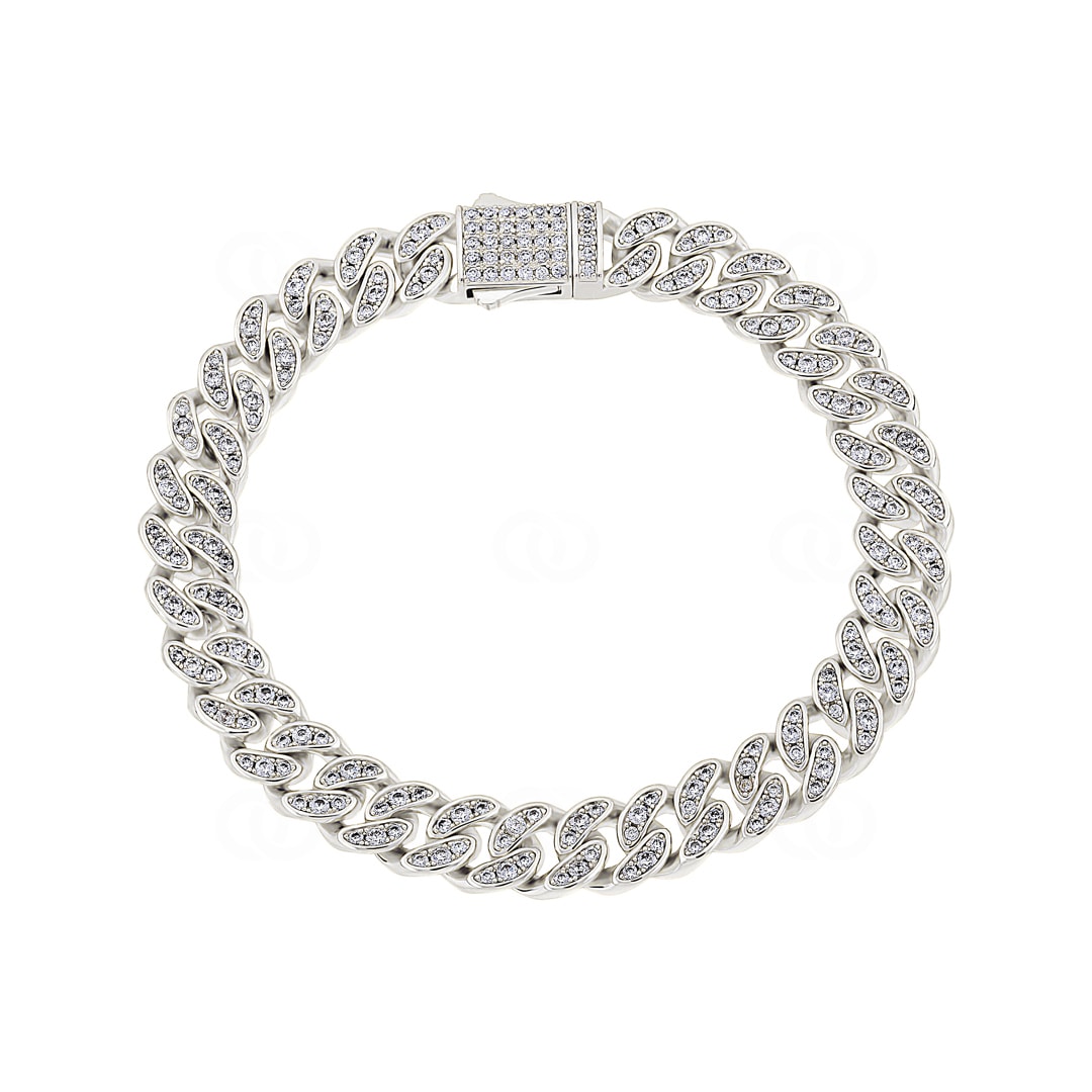 8mm Cuban Link Panzerarmband Weiss vergoldet mit Zirkonia