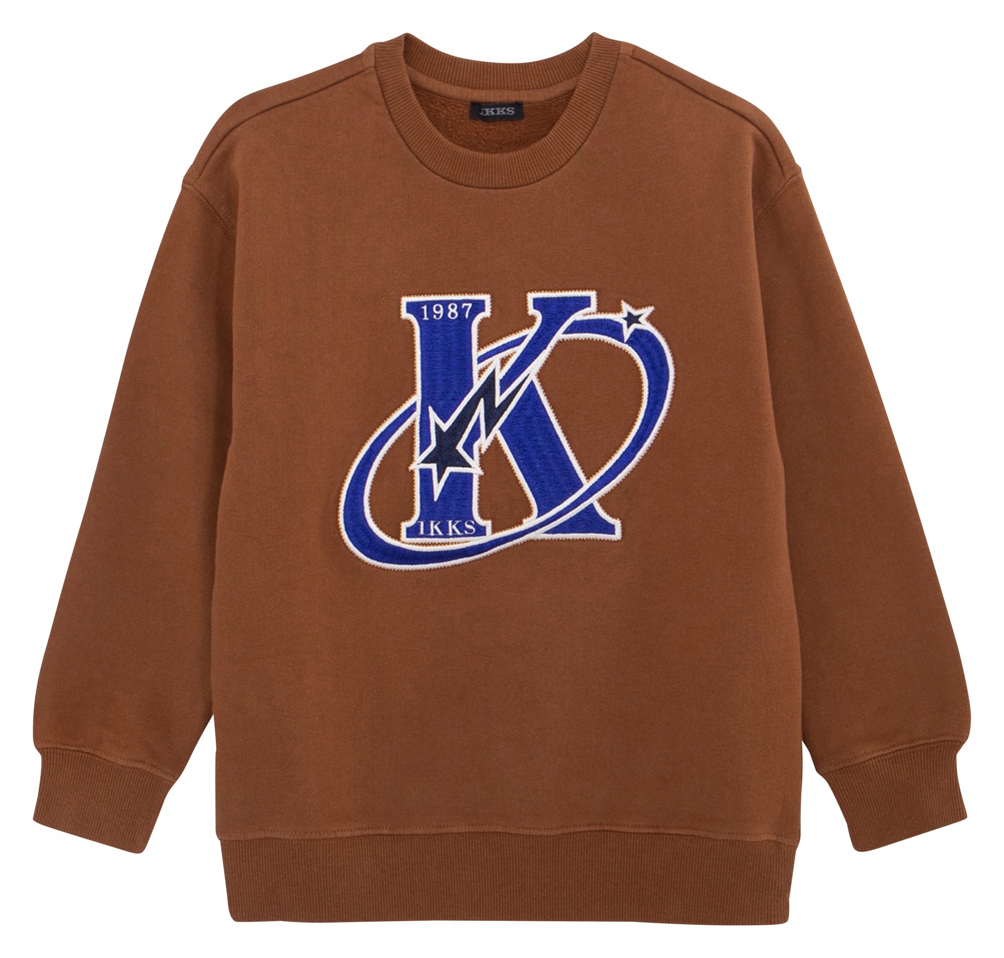 Sweat col rond brodé en coton | Marron