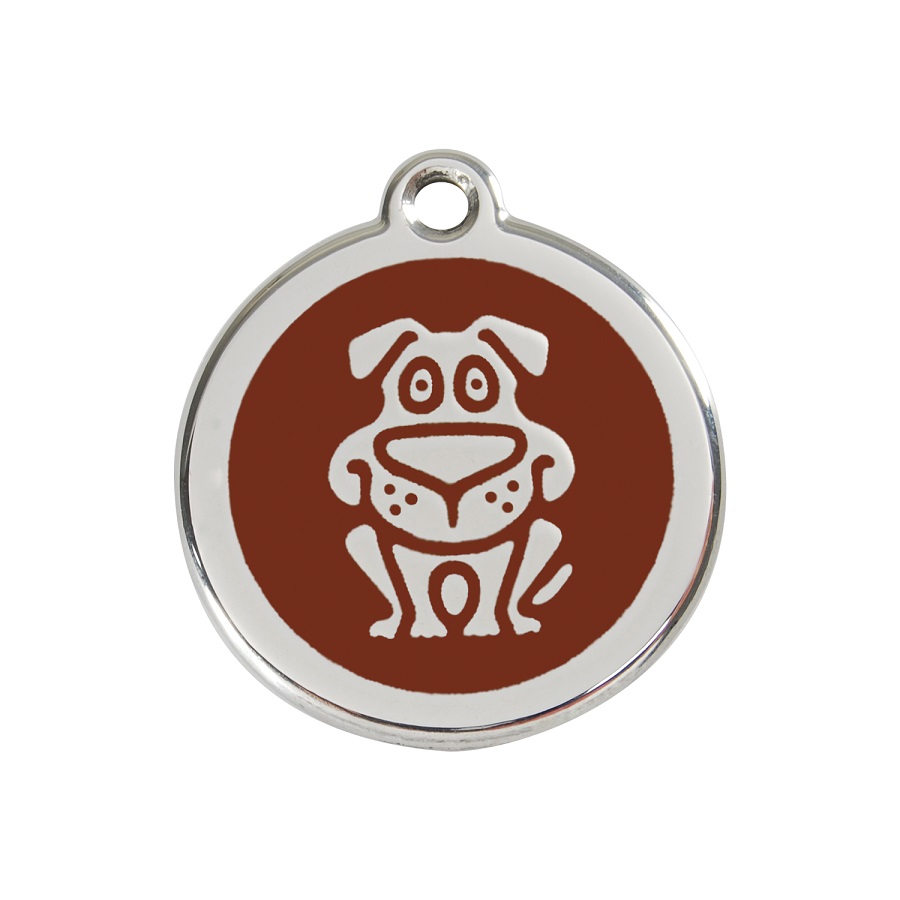 Placa de identificação para cães em aço inoxidável esmaltado, marrom.