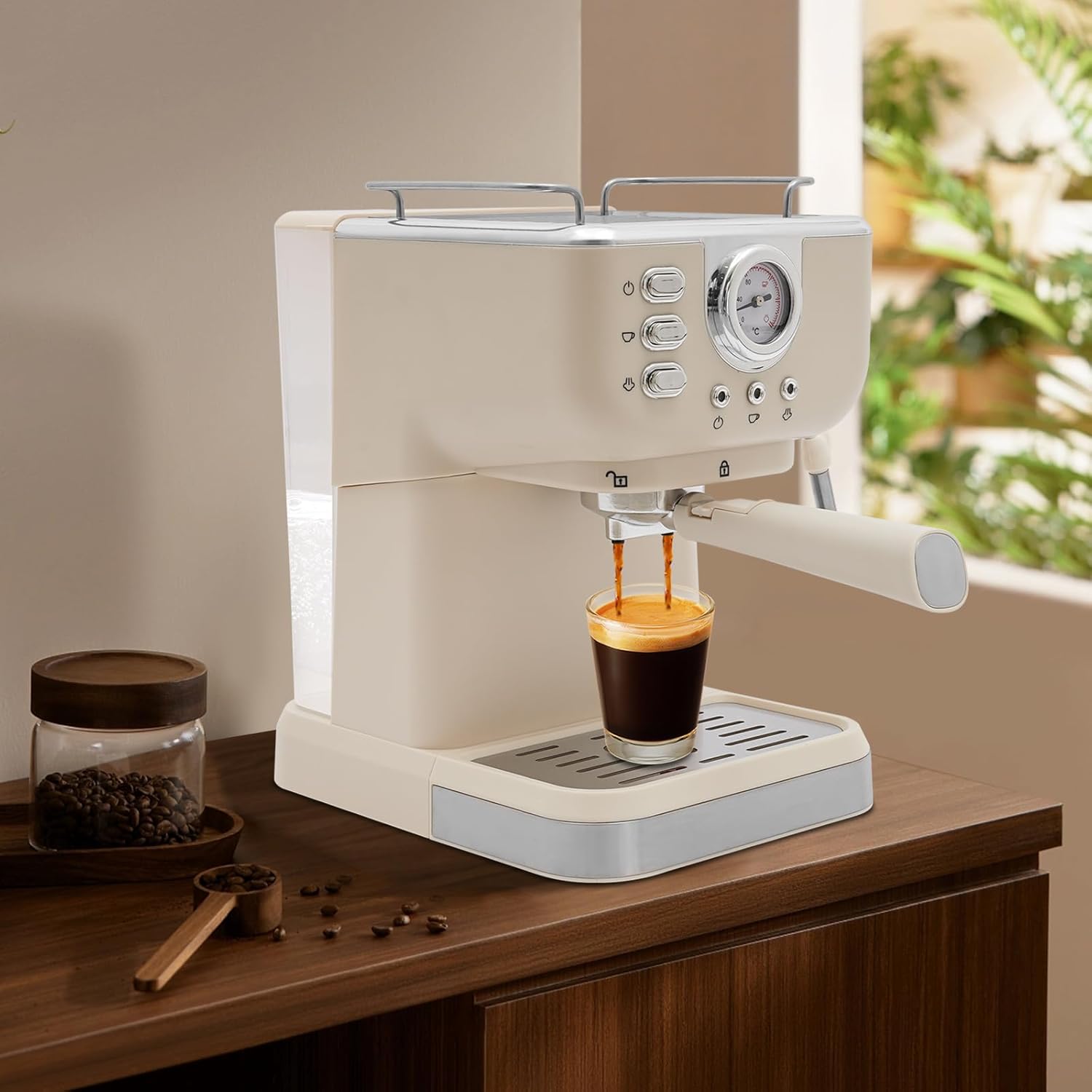 Espressomaschine 20 Bar, Espresso Siebträgermaschine Kaffeemaschine mit Milchaufschäumer 1,5L Mini-Espressomaschine für Mokka, Latte, Caramel Macchiato, Cappuccino