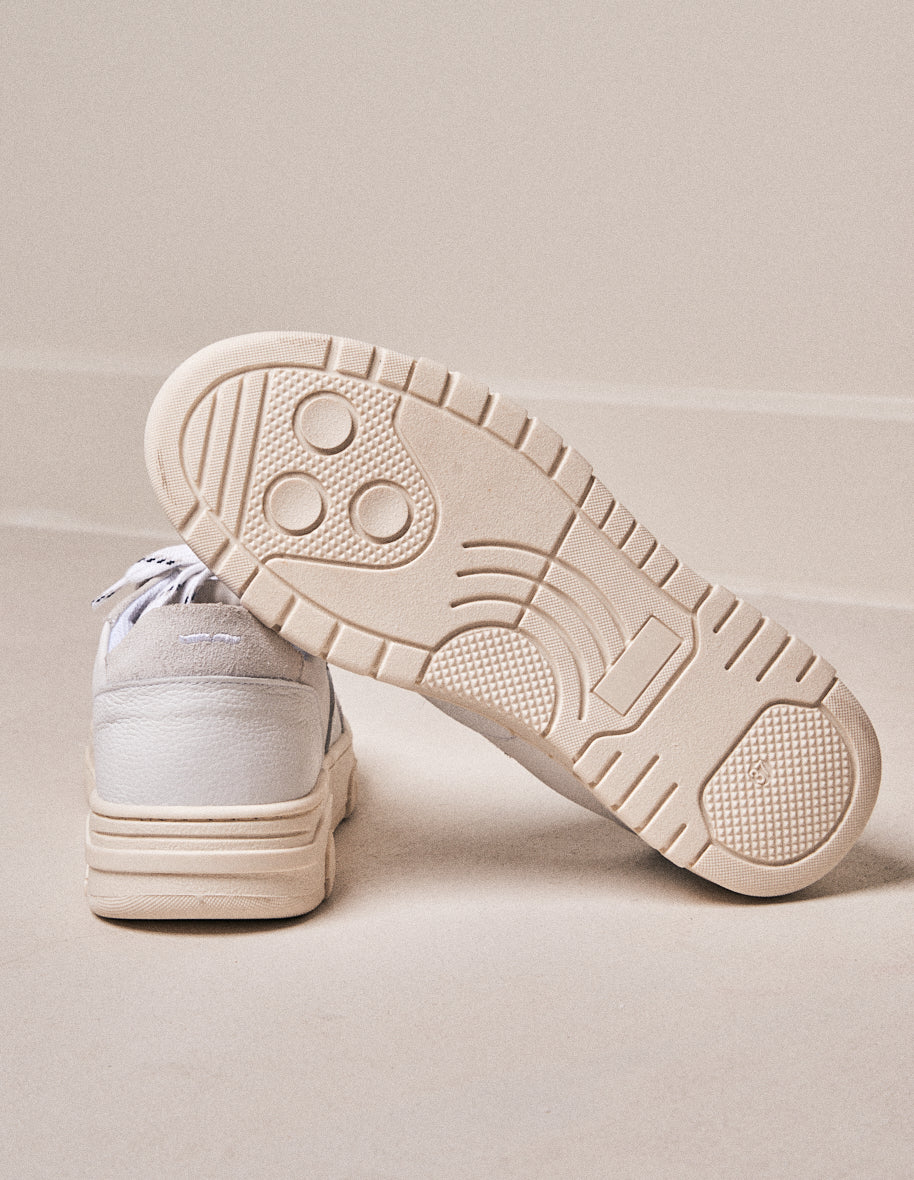Baskets basses Albertine - Cuir et suède blanc gris