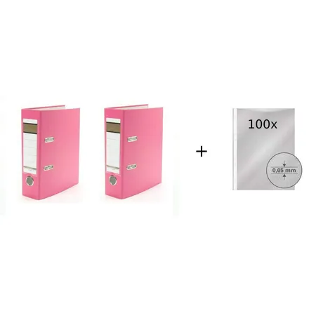 Livepac Office Ordner DIN A5, pink, 2 Stück inkulsive 100 Prospekthüllen