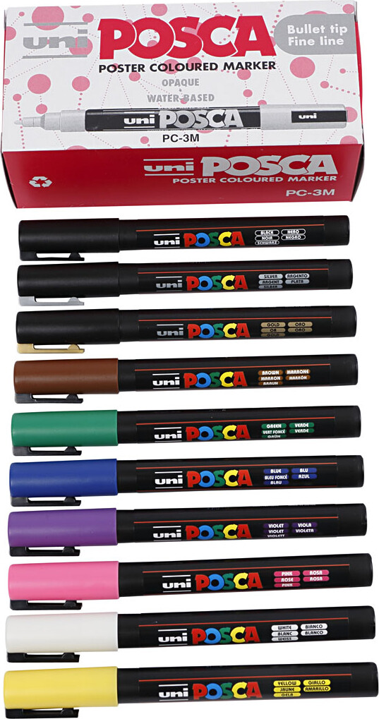 Posca Tusch - Nr. Pc-3M - Tykkelse 0,9-1,3 MM - 12 Farver
