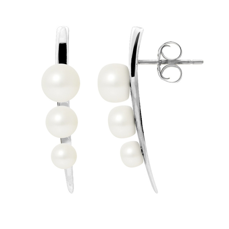Boucles d'Oreilles en Argent et 3 Perles de culture Blanches