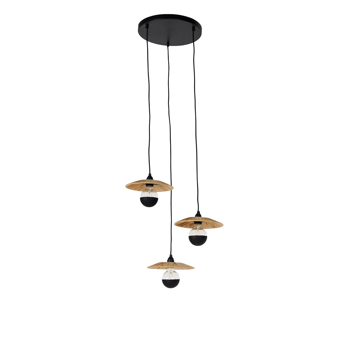 Landelijke hanglamp zwart met touw 3-lichts - Leia