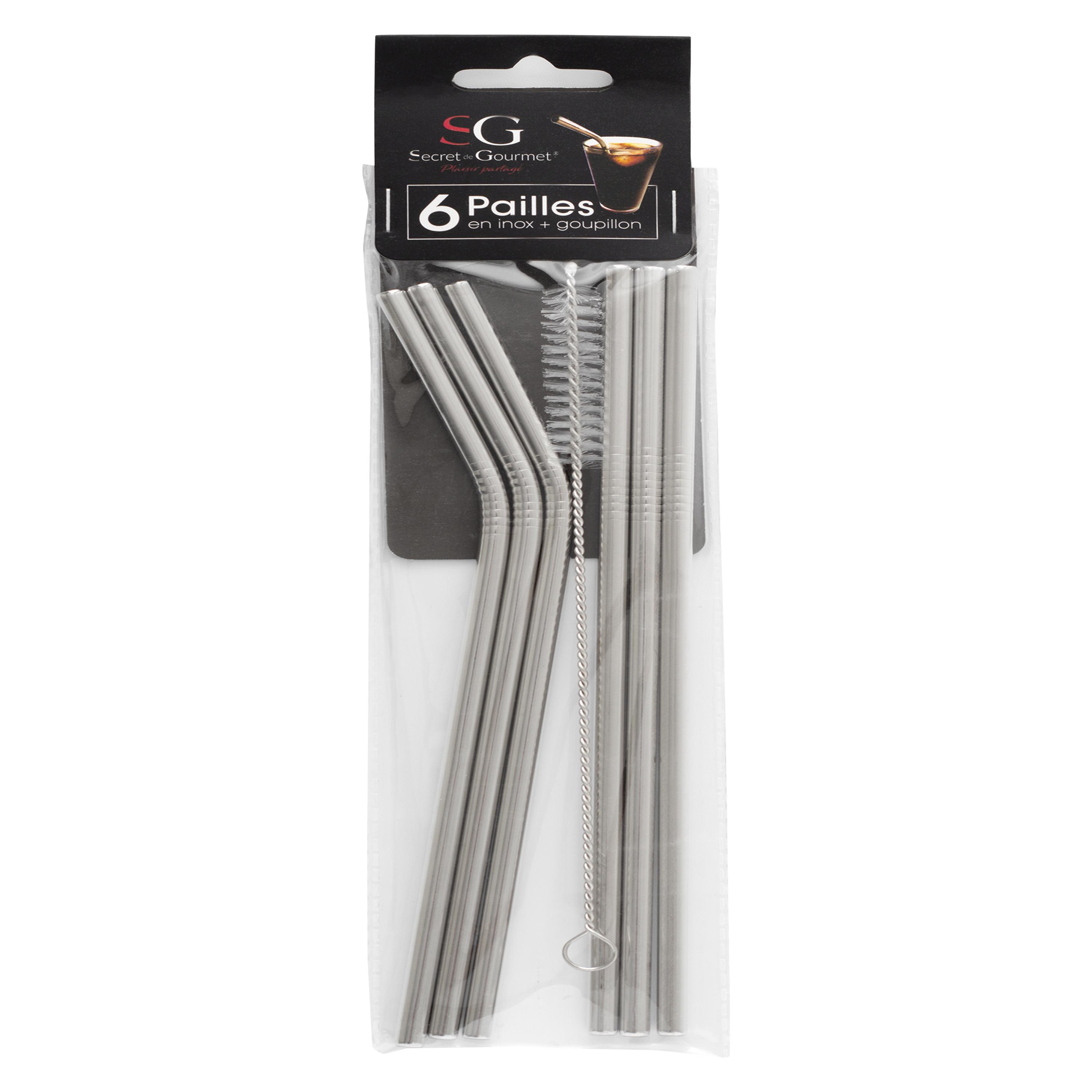 SET 6 PAILLES ET 1 GOUPILLON INOX