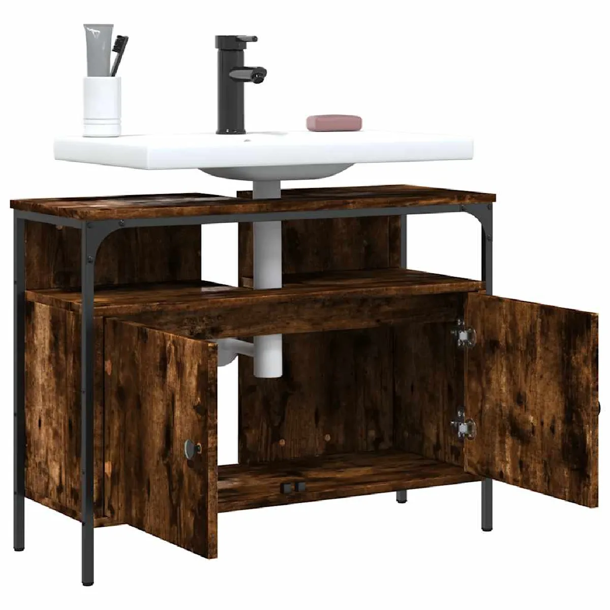 vidaXL Armoire lavabo - Chêne fumé