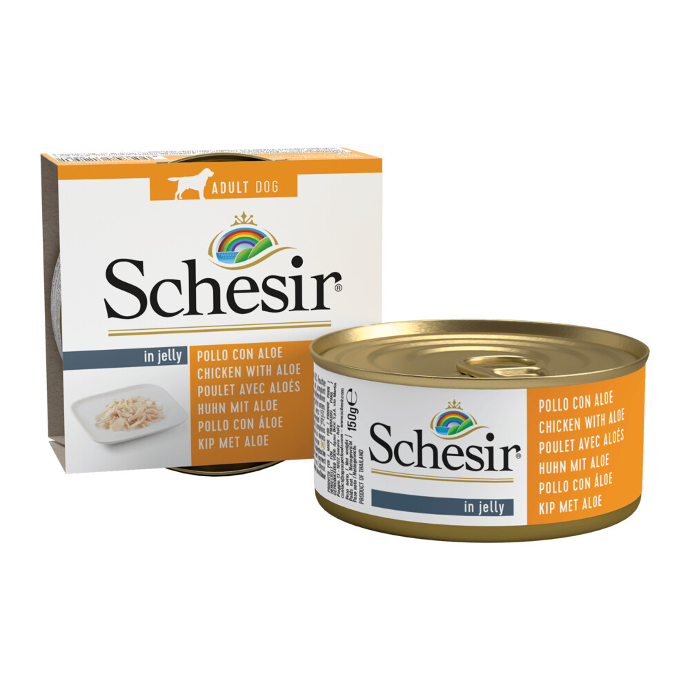 10x Schesir Hondenvoer Blik Jelly Kip en Aloë150 gr