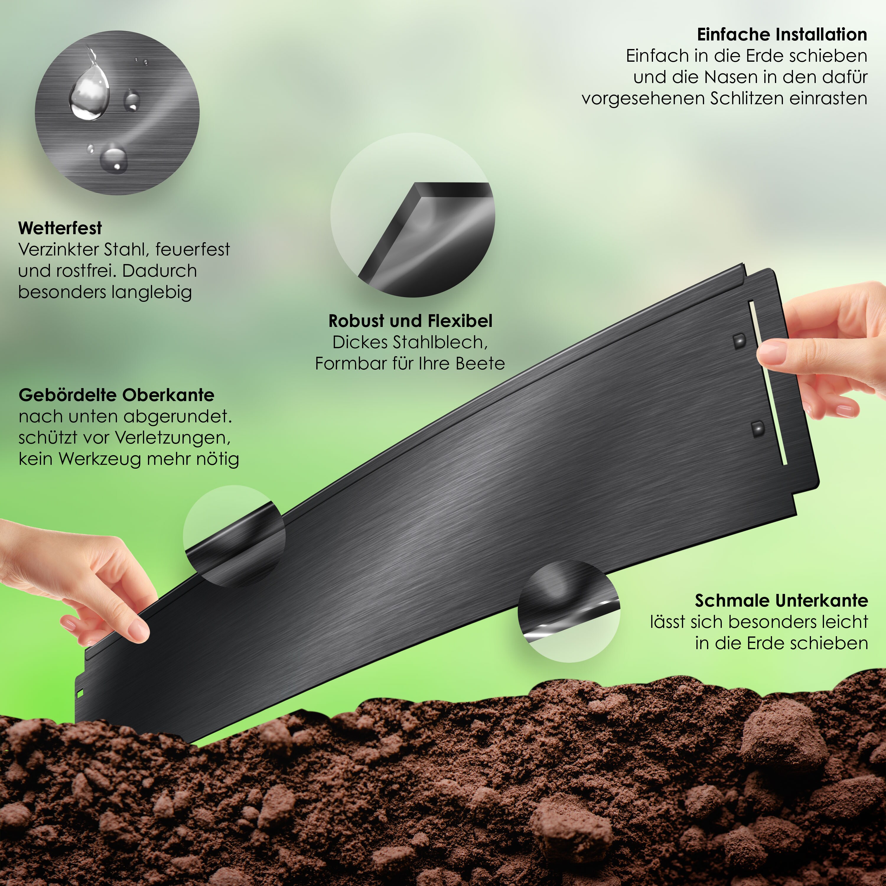 KESSER® Rasenkante Beeteinfassung Beetumrandung 5m 10m 15m 20m 25m 30m 35m 40m 45m 50m 100x14cm oder 100x18cm Beetbegrenzung Rasenbleche Mähkante Metall Palisade Beet Rasen. Inkl. Handschuhe