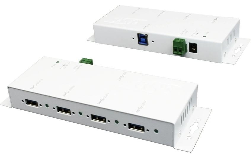 USB-Hub EX-1183HMVS-2W<br>4 Ports USB 3.2 Gen 1 Metall HUB mit weissem Gehäuse, 15KV ESD Überspannungsschutz